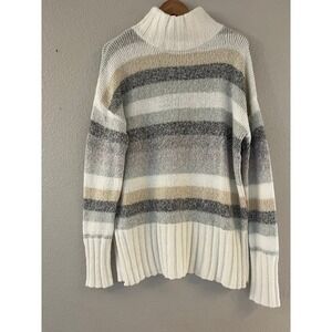 Eddie Bauer Rest and Repeat Funnel Neck Sweater Vintage Grey Stripe Small NWT